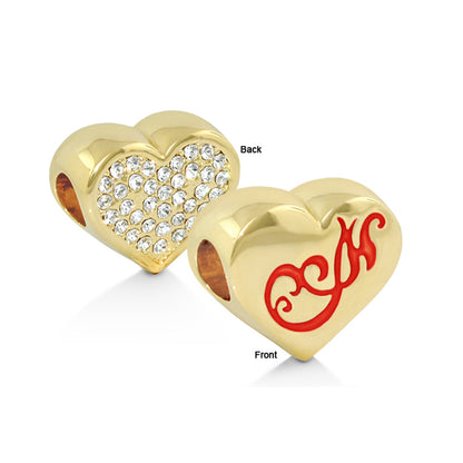 Gabriella Beads Pave Heart pair of gold hearts with crystal pave back and LG monogram on Tampa Home & Garden Store