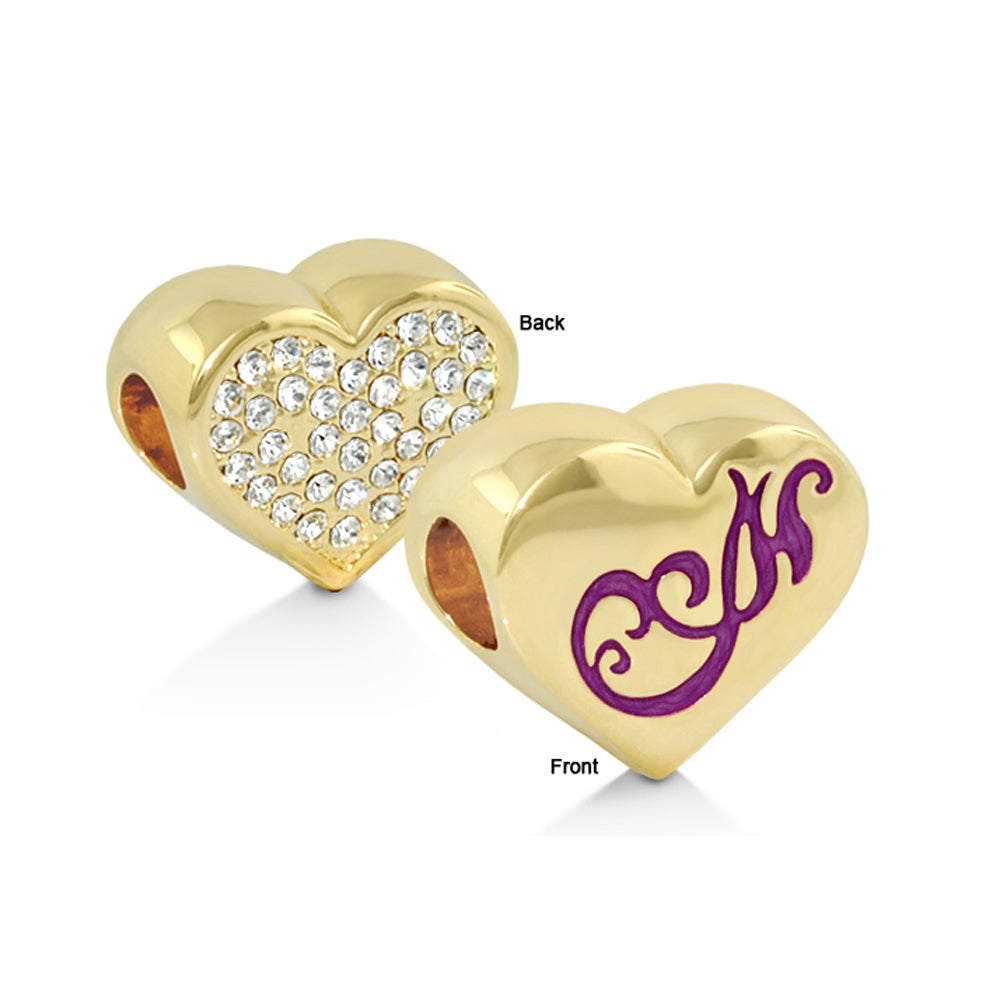 Gabriella Beads Pave Heart charm pair, gold with pave back and purple script, Lauren G Adams on Tampa Home & Garden Store
