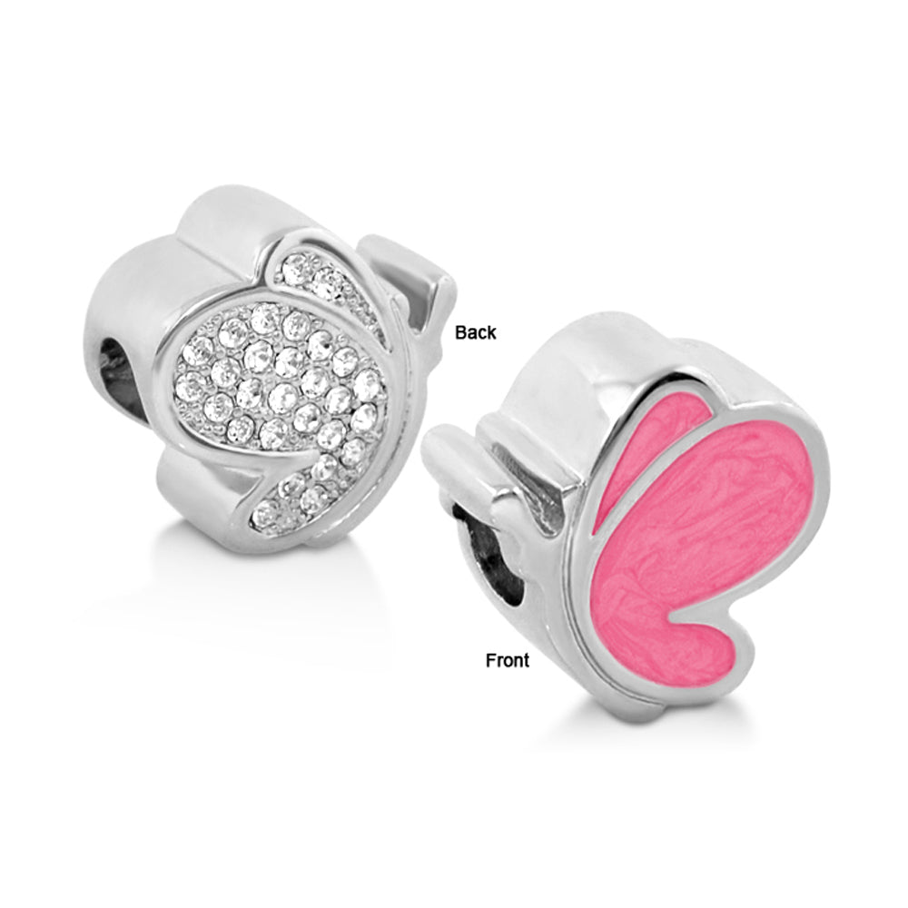 Gabriella Beads Pave Butterfly charm, pink enamel heart front, pavé crystal back, Lauren G Adams on Tampa Home & Garden Store