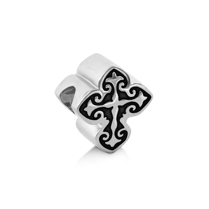 Gabriella Beads Cross charm bead silver with black enamel cross design by Lauren G Adams on Tampa Home & Garden Store