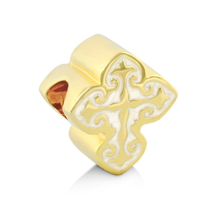 Gabriella Beads Cross charm bead gold-tone with white enamel cross, Lauren G Adams Charms & Pendants on Tampa Home & Garden Store