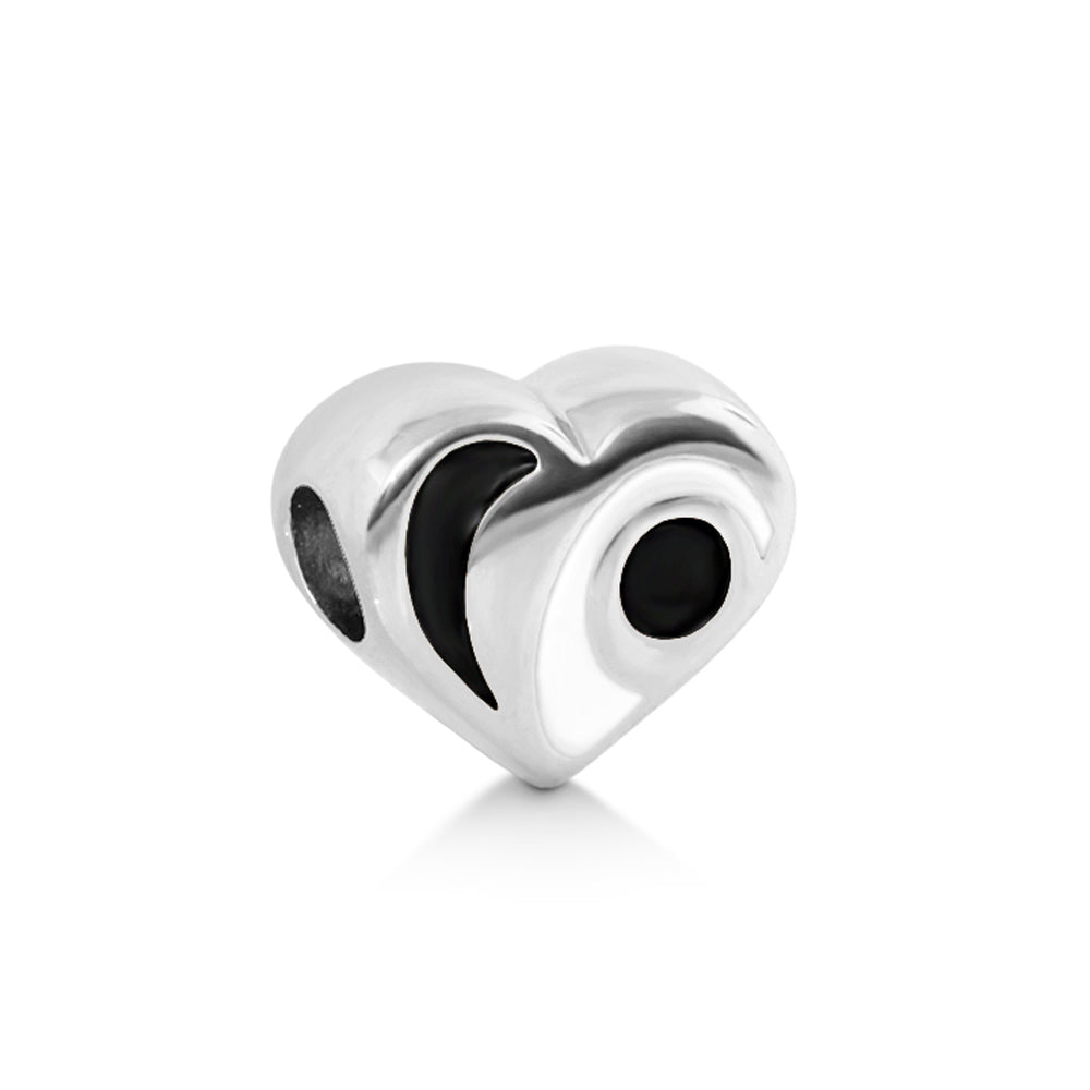 Gabriella Beads enamel heart charm for bracelet by Lauren G Adams, silver with black enamel on Tampa Home & Garden Store