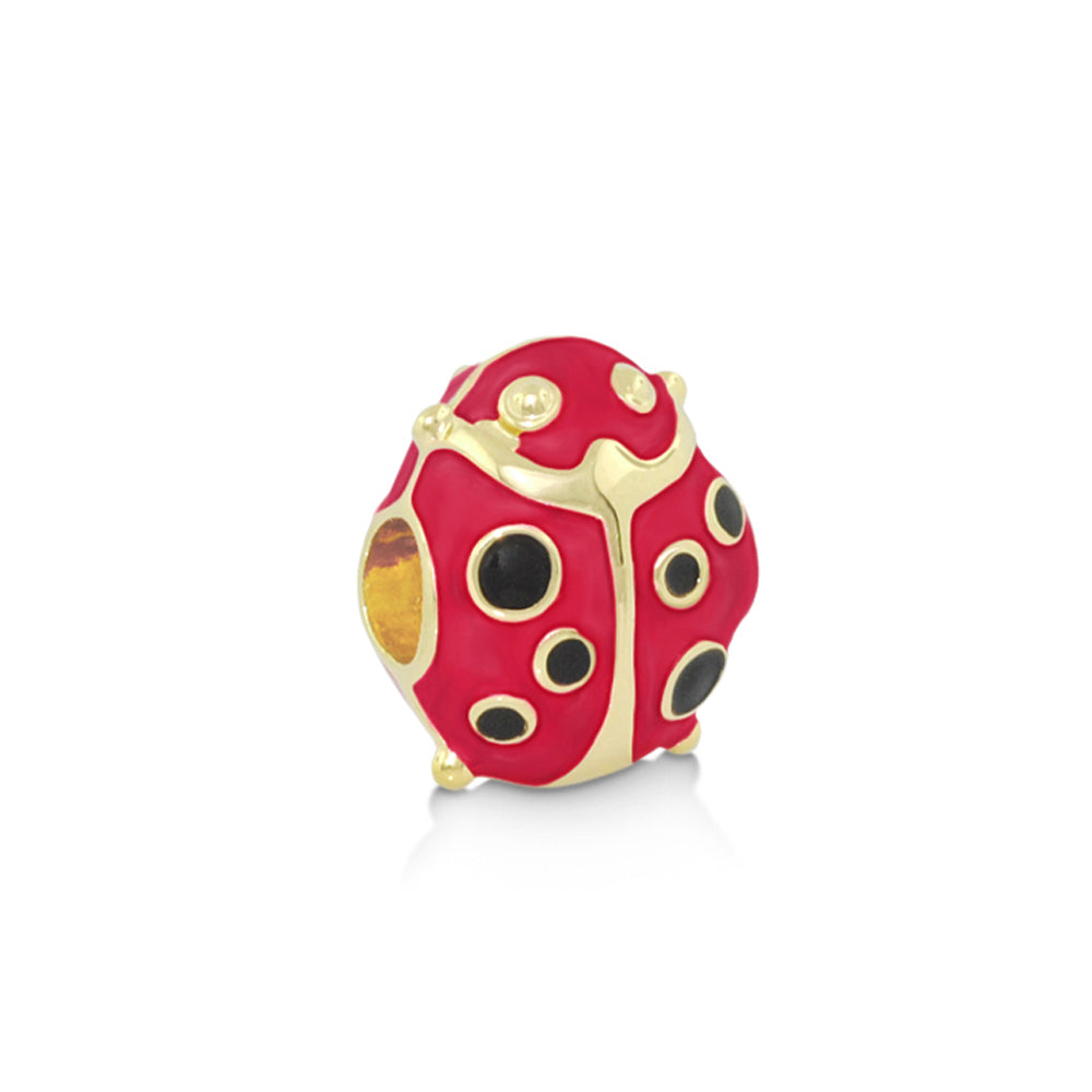 Gabriella Beads Ladybug charm red enamel with gold-tone frame and black spots on Tampa Home & Garden Store