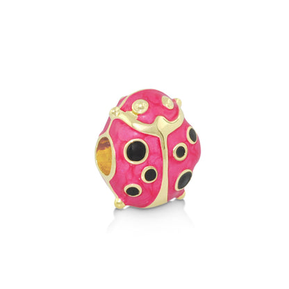 Gabriella Beads Ladybug charm in pink enamel with gold-tone trim and black spots, Lauren G Adams on Tampa Home & Garden Store