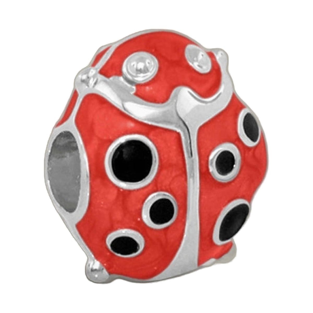 Gabriella Beads Ladybug charm bead by Lauren G Adams red enamel with silver trim and black spots on Tampa Home & Garden Store