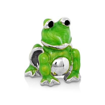 Gabriella Beads Frog charm; green enamel frog with silver accents by Lauren G Adams on Tampa Home & Garden Store