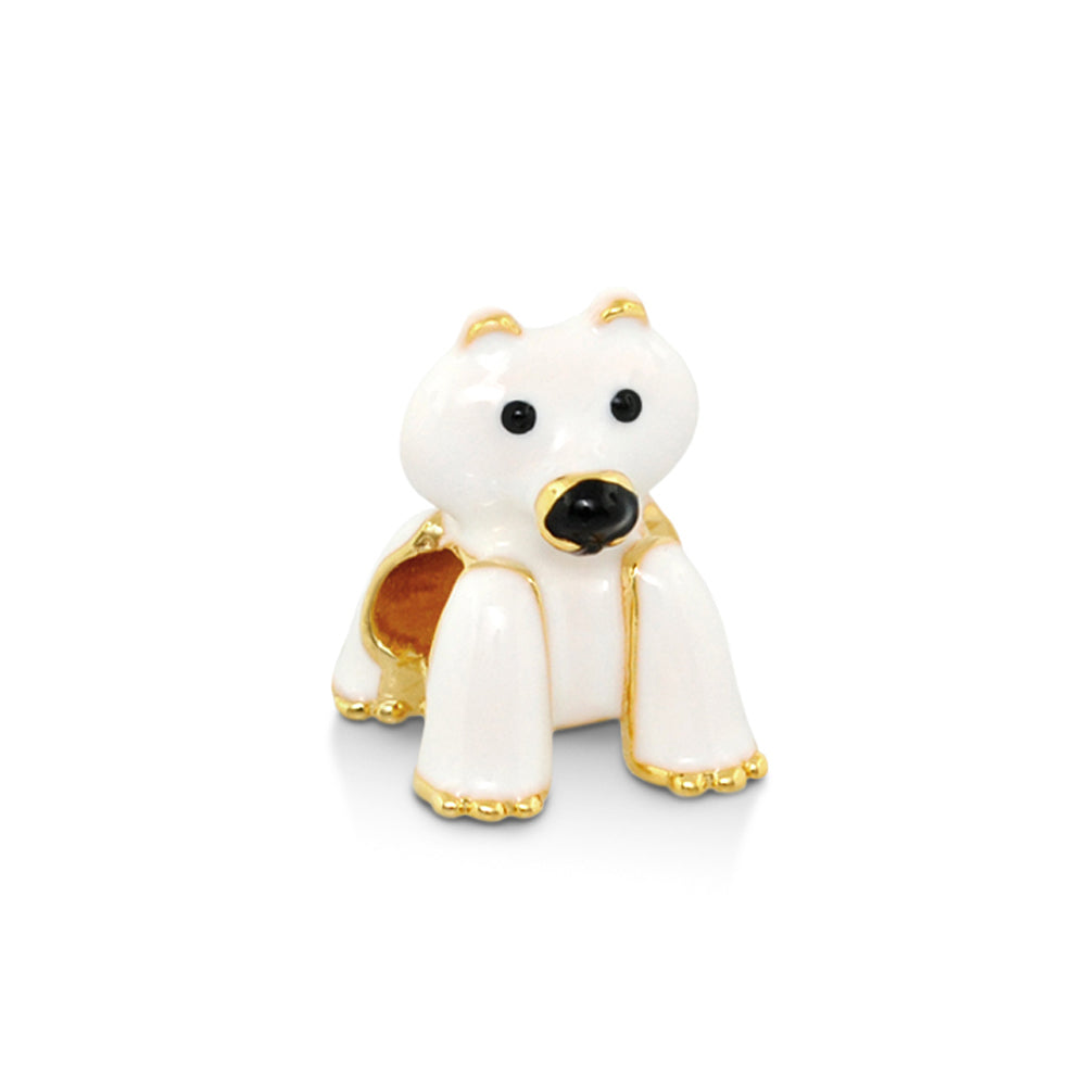 Gabriella Beads Polar Bear charm by Lauren G Adams, white enamel with gold-tone trim on Tampa Home & Garden Store