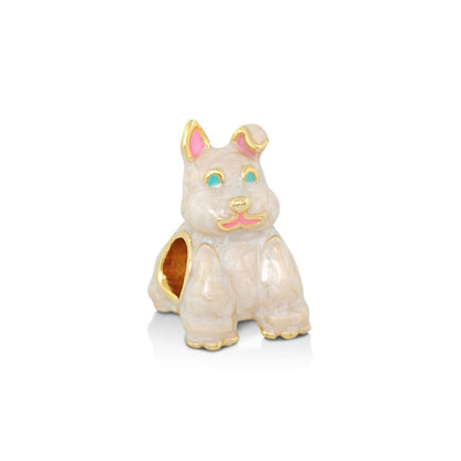 Gabriella Beads Bunny bead charm for bead bracelets, white with gold trim and teal eyes on Tampa Home & Garden Store