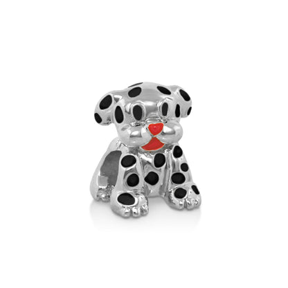 Gabriella Beads Dalmatian puppy charm for bracelets, silver with black spots and red tongue on Tampa Home & Garden Store