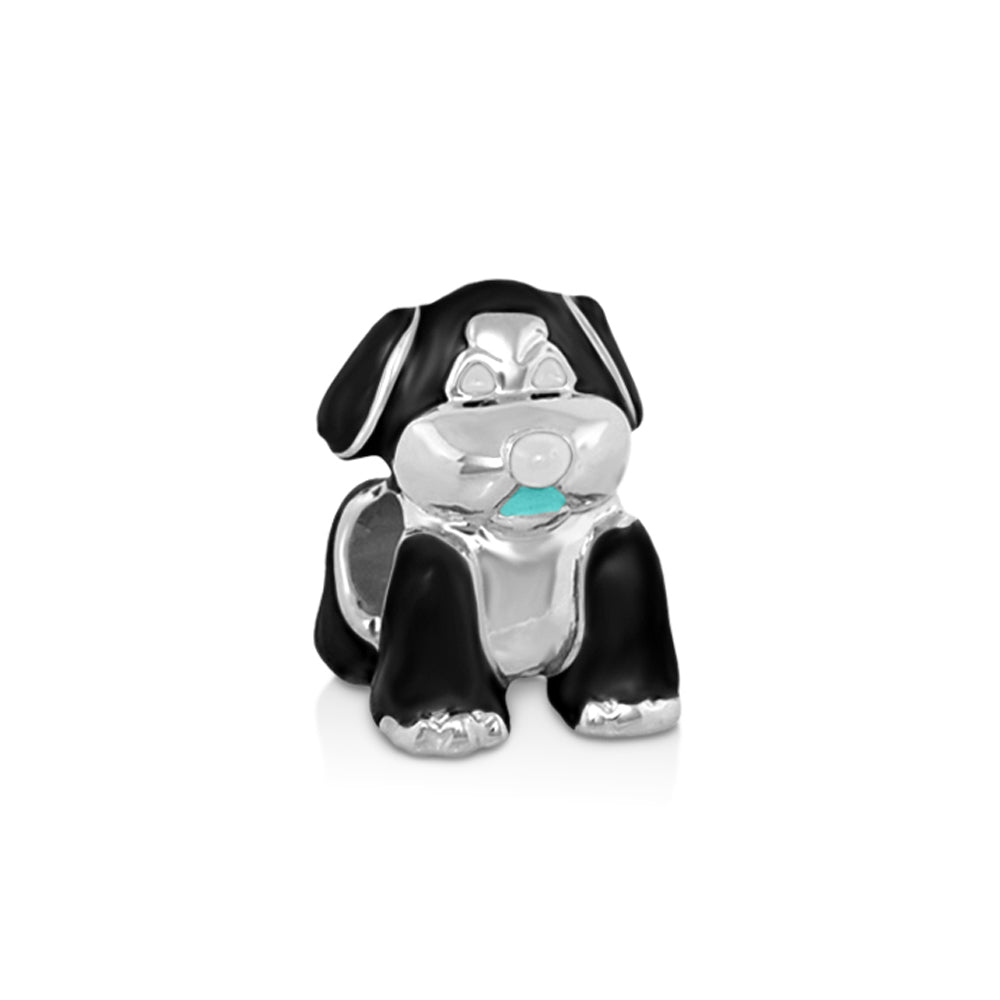 Gabriella Beads dog charm black and silver with turquoise tongue Charms & Pendants on Tampa Home & Garden Store