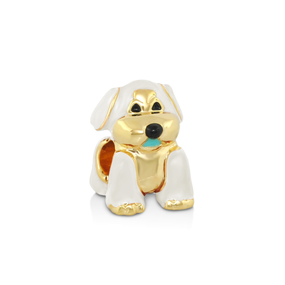Gabriella Beads dog charm pendant by Lauren G Adams, gold-tone with white enamel on Tampa Home & Garden Store