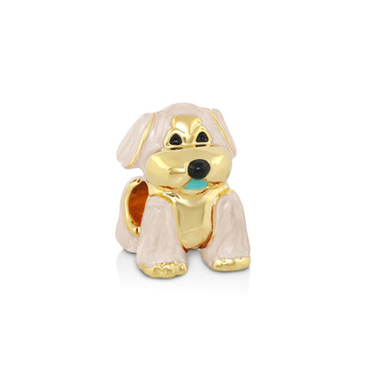Gabriella Beads Dog charm by Lauren G Adams; gold-tone enamel dog with pale pink ears and paws on Tampa Home & Garden Store