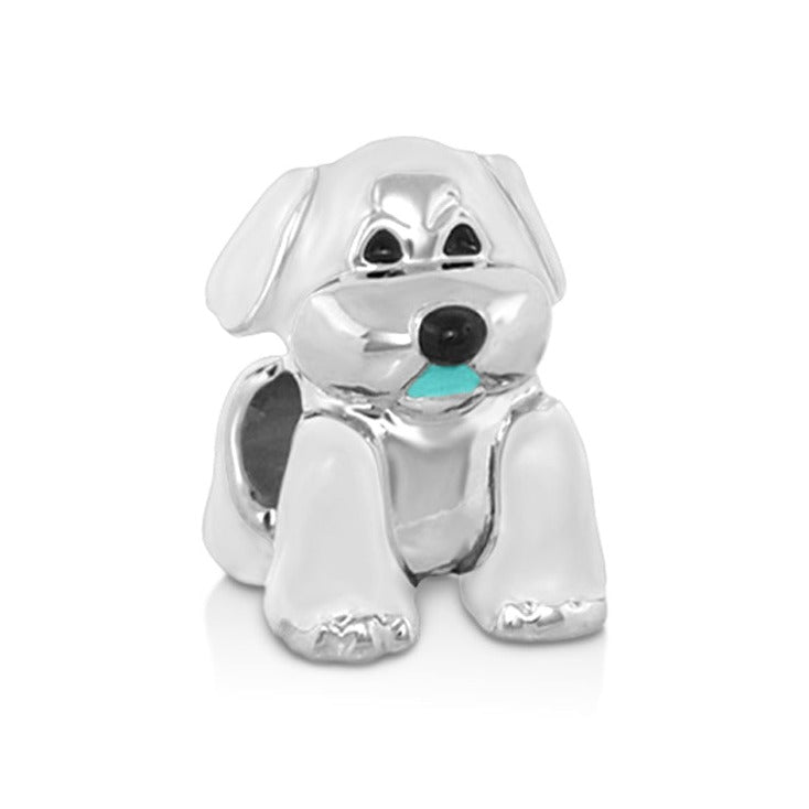 Gabriella Beads dog charm pendant in silver tone with turquoise tongue by Lauren G Adams on Tampa Home & Garden Store