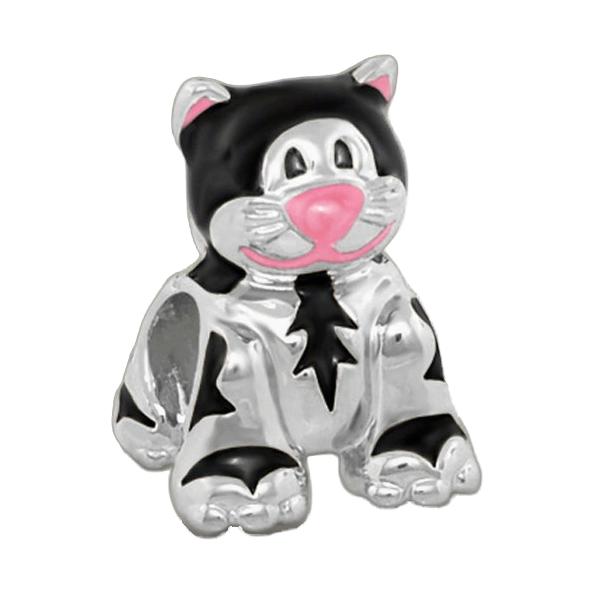 Gabriella Beads cat charm bead in black, white, pink enamel for Bead Bracelets by Lauren G Adams on Tampa Home & Garden Store