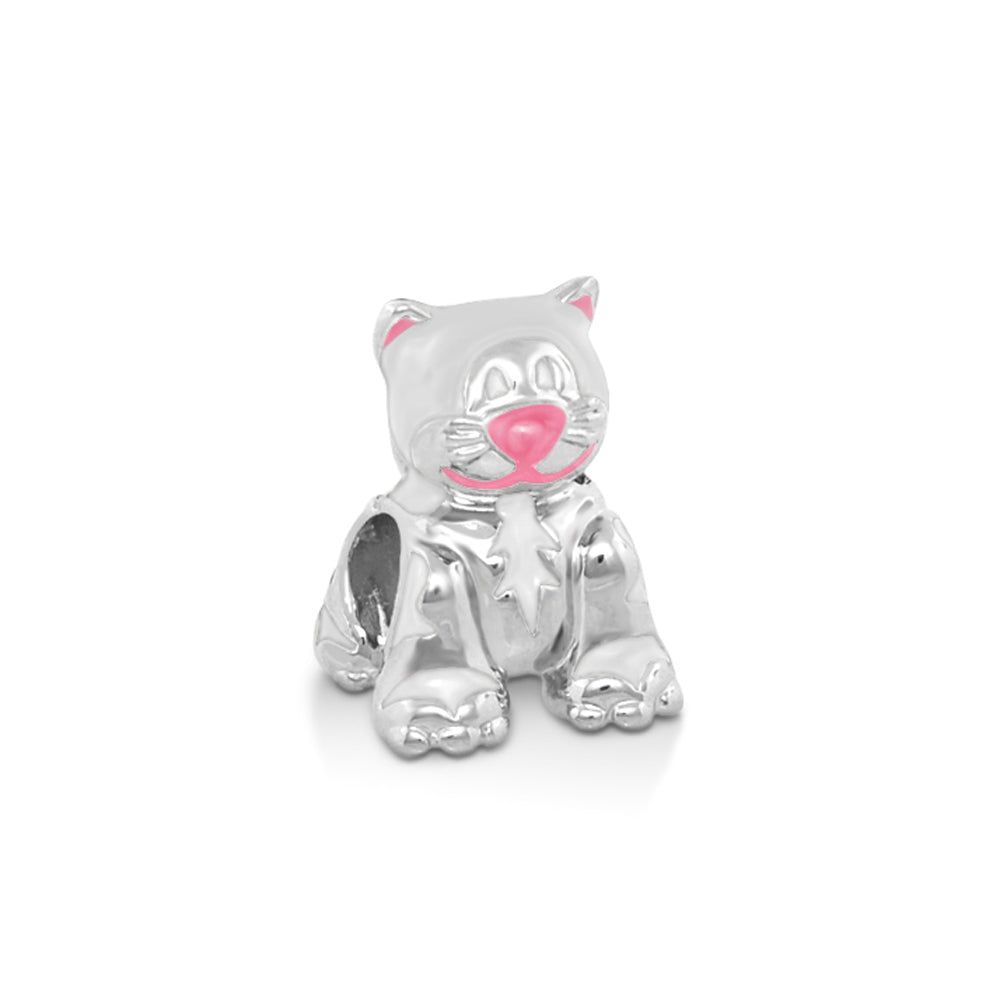 Gabriella Beads Cat charm bead in silver-tone with pink nose, Lauren G Adams Charms & Pendants on Tampa Home & Garden Store