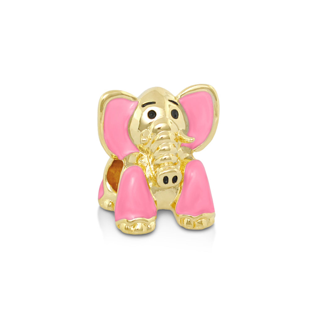 Gabriella Beads Elephant charm by Lauren G Adams, gold-tone with pink enamel ears and feet on Tampa Home & Garden Store