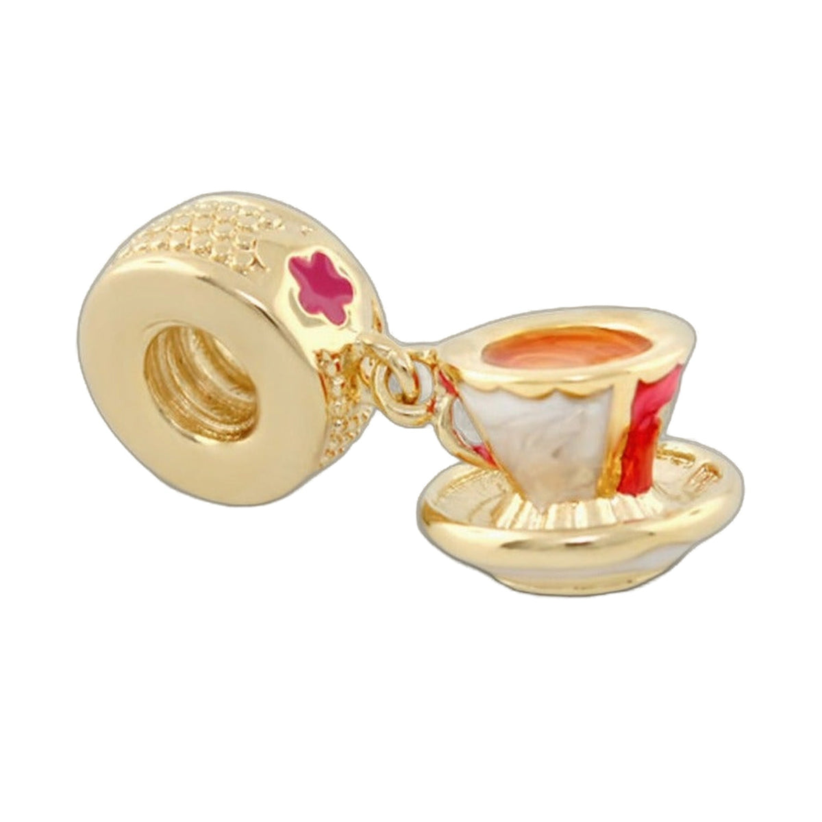 Gabriella Beads Tea charms by Lauren G Adams; gold-tone teacup with pink accents (2pcs) on Tampa Home & Garden Store