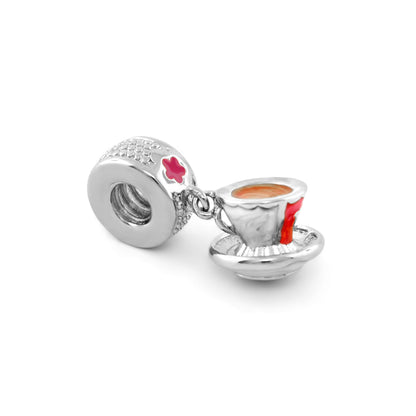 Gabriella Beads Tea charm by Lauren G Adams, silver teacup pendant with orange tea on Tampa Home & Garden Store