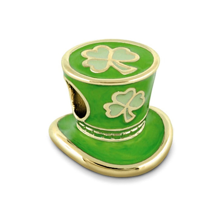 Gabriella Beads Lucky Hat charm green enamel with gold trim and shamrocks by Lauren G Adams on Tampa Home & Garden Store