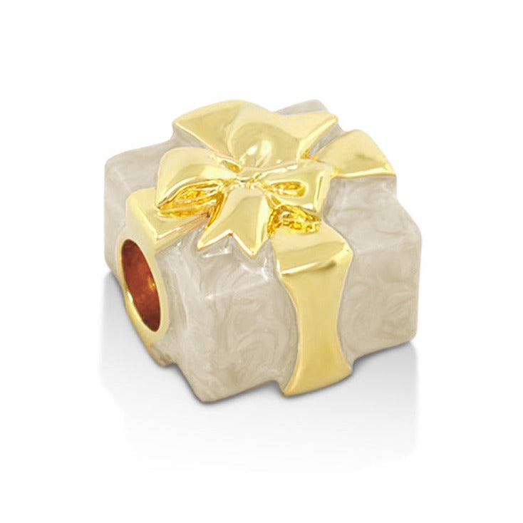 Gabriella Beads Present charm ivory gift-box cube with gold bow Lauren G Adams Charms & Pendants on Tampa Home & Garden Store