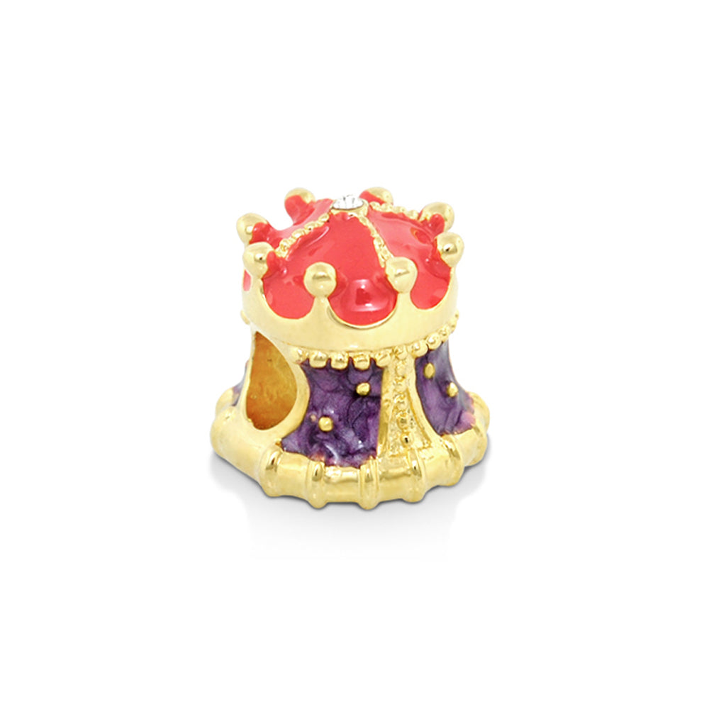 Gabriella Beads Crown charm, gold-tone crown with red gemstone and purple enamel, Lauren G Adams on Tampa Home & Garden Store