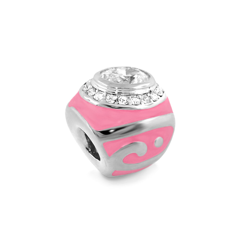 Gabriella Beads Cocktail Style Bead pink enamel with crystal accents silver-tone charm bead on Tampa Home & Garden Store