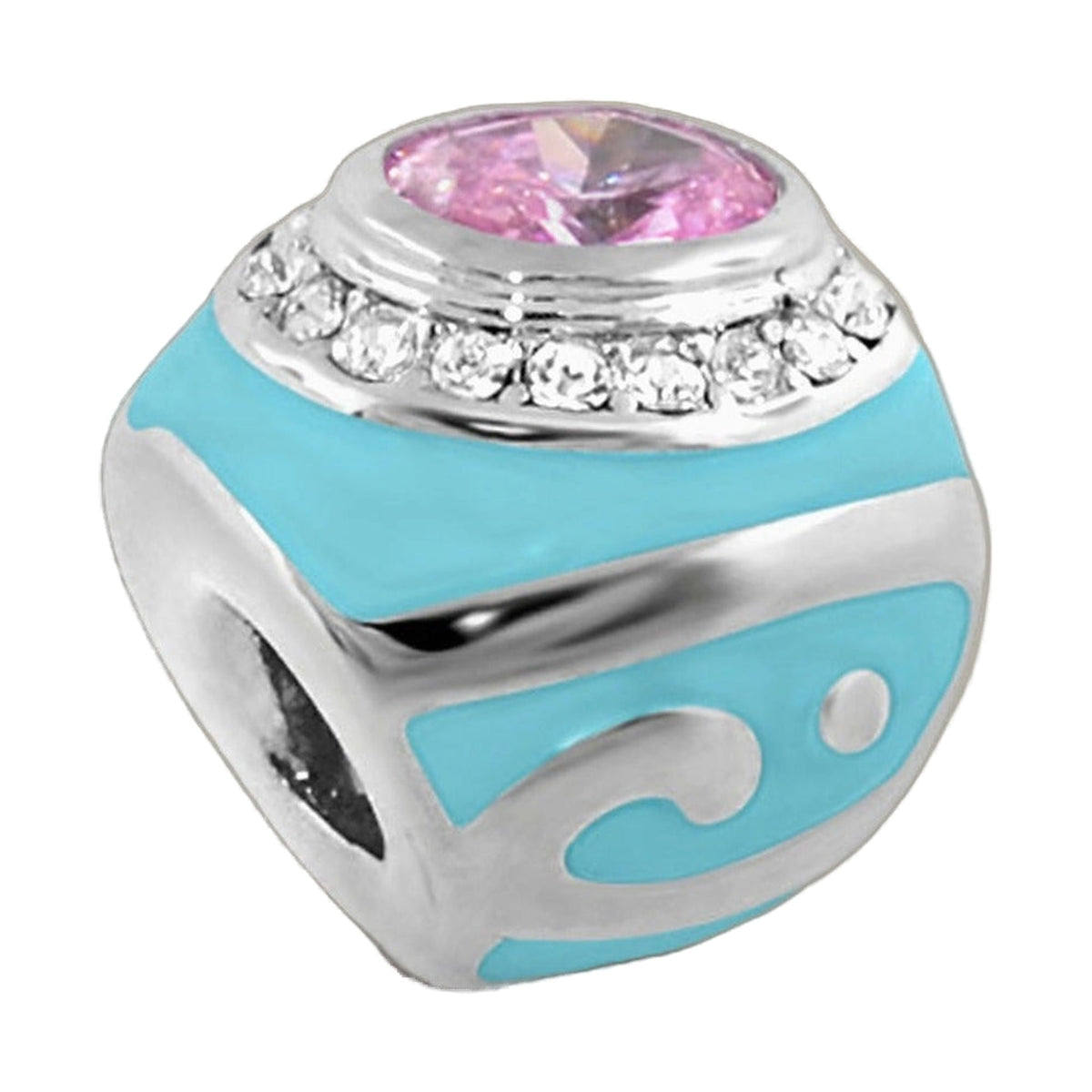 Gabriella Beads Cocktail Bead, blue enamel body with pink gemstone cap and silver accents on Tampa Home & Garden Store