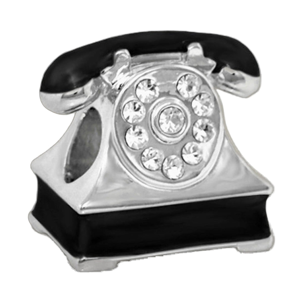 Gabriella Beads Telephone charm by Lauren G Adams; silver dial with crystals and black handset on Tampa Home & Garden Store