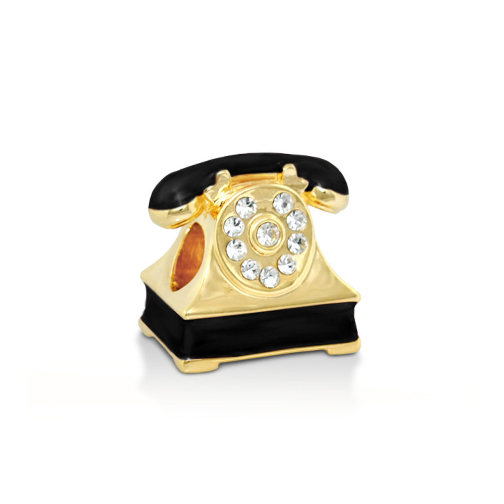 Gabriella Telephone charm, gold-tone with black enamel and crystal dial, Lauren G Adams on Tampa Home & Garden Store