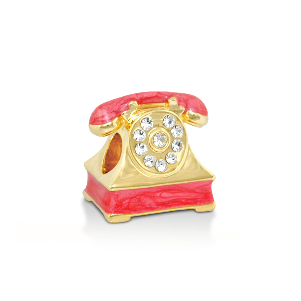Gabriella Beads telephone charm gold-tone with pink enamel rhinestones by Lauren G Adams on Tampa Home & Garden Store