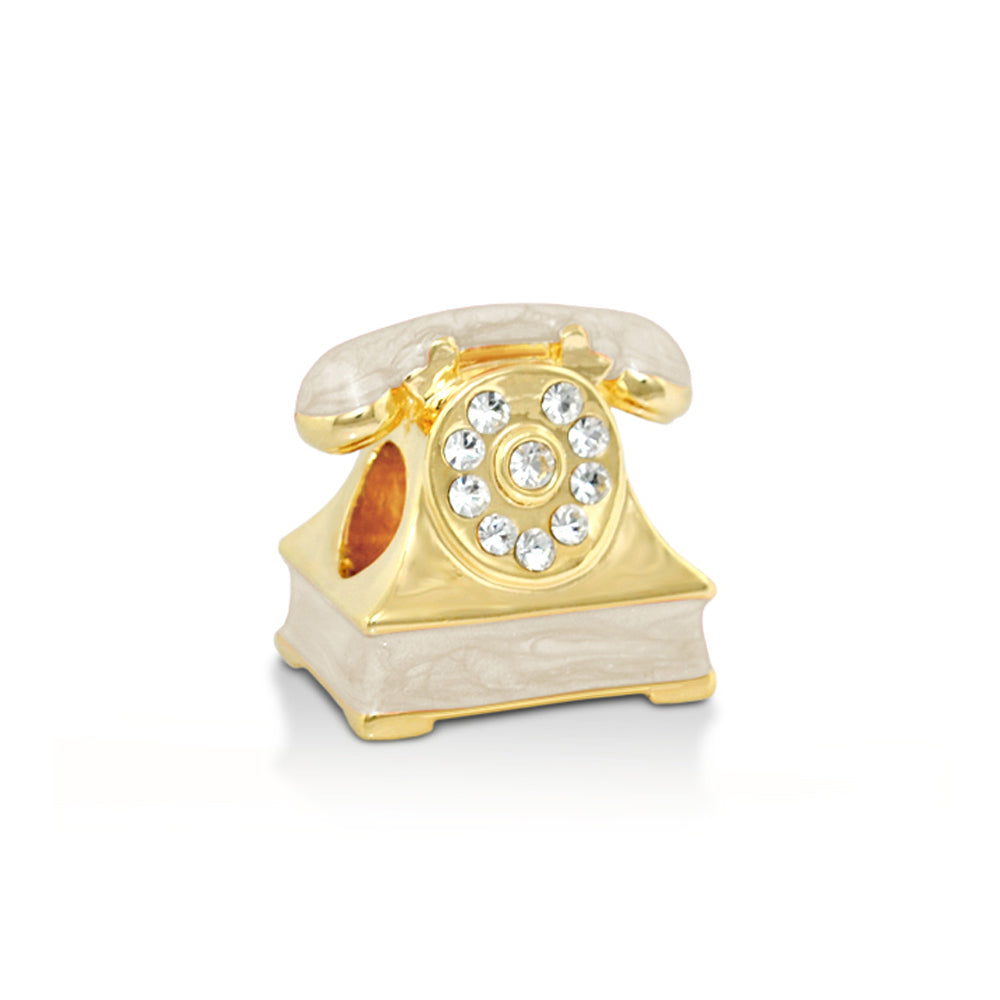 Gabriella Beads Telephone charm gold-tone rotary dial with crystals and white marbled base on Tampa Home & Garden Store
