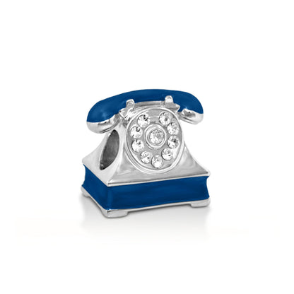 Gabriella Beads Telephone charm by Lauren G Adams, blue enamel handset with crystal accents, silver on Tampa Home & Garden Store