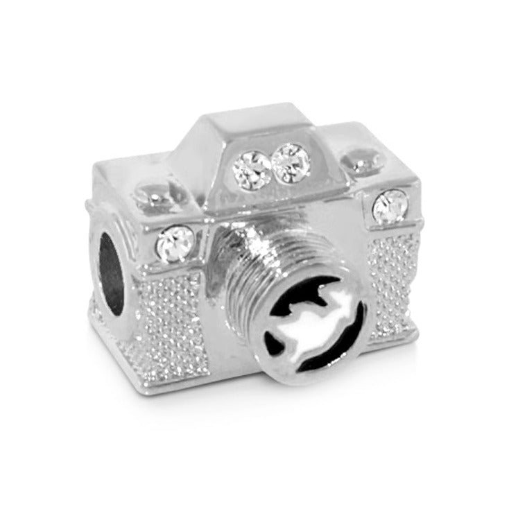 Gabriella Beads camera charm bead, silver-tone with crystal accents on Tampa Home & Garden Store