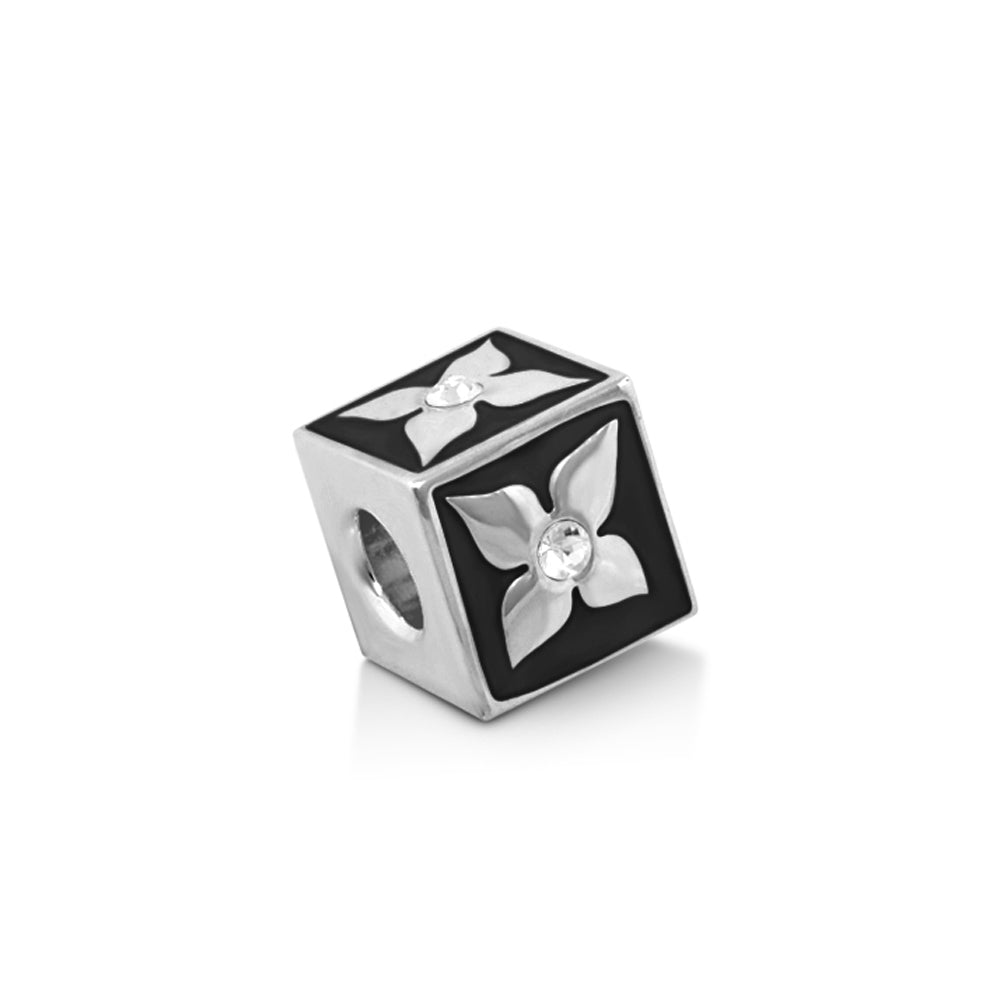 Gabriella Beads Flower Cube charm by Lauren G Adams, black enamel with crystal center on Tampa Home & Garden Store