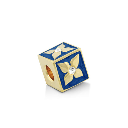 Gabriella Beads Flower Cube charm by Lauren G Adams in gold blue enamel and crystal center on Tampa Home & Garden Store