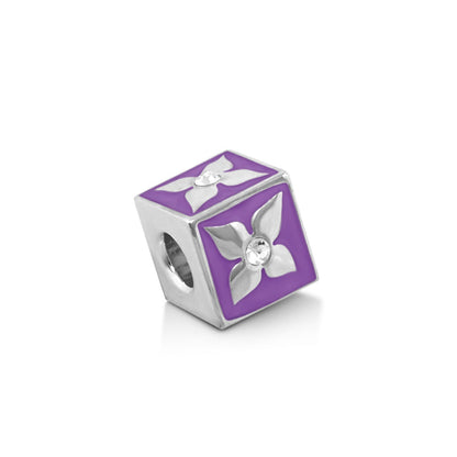 Gabriella Beads Flower Cube charm purple enamel with silver flower and crystal Lauren G Adams on Tampa Home & Garden Store