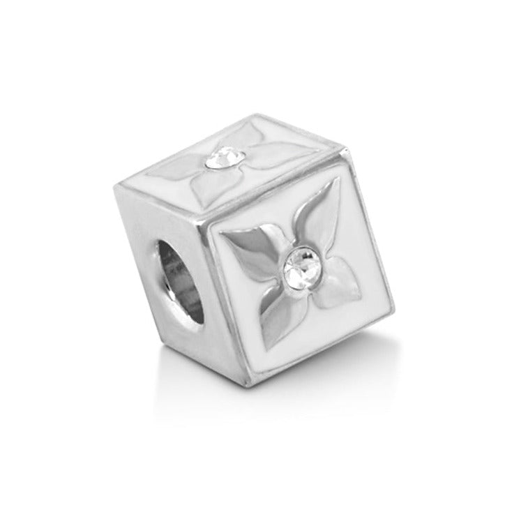 Gabriella Beads Flower Cube charm, silver-tone cube with flower motif, Lauren G Adams on Tampa Home & Garden Store
