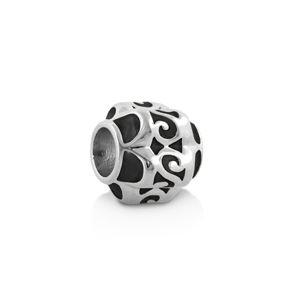 Gabriella Beads Scroll Charm bead, silver-tone with black enamel scrollwork, Lauren G Adams on Tampa Home & Garden Store