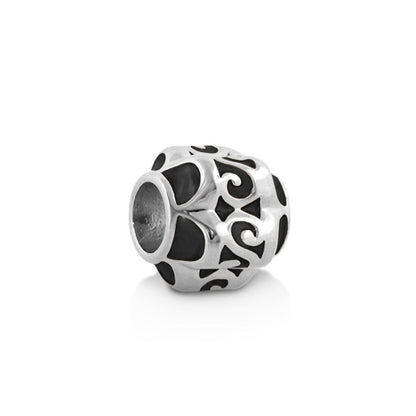 Gabriella Beads Scroll Charm bead, silver-tone with black enamel scrollwork, Lauren G Adams on Tampa Home & Garden Store