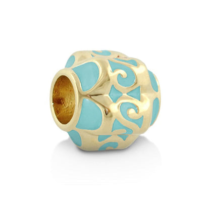 Gabriella Beads Scroll Design charm bead gold tone with turquoise enamel scrolls Lauren G Adams on Tampa Home & Garden Store