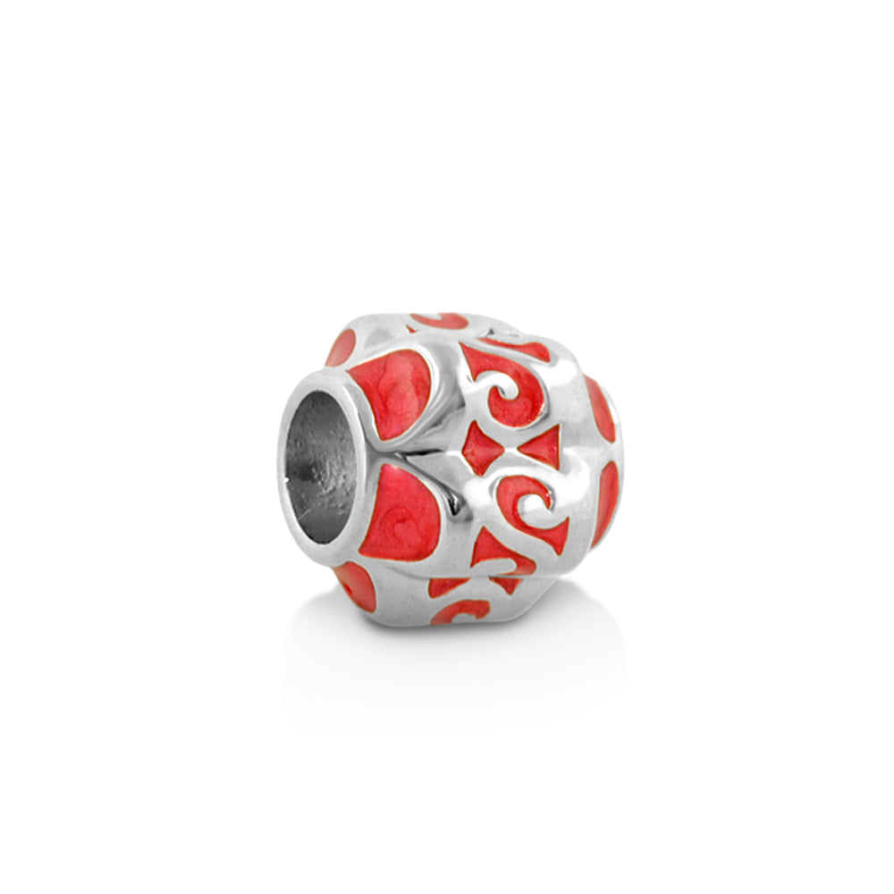 Gabriella Beads Scroll Design charm bead in red enamel on silver-tone base on Tampa Home & Garden Store