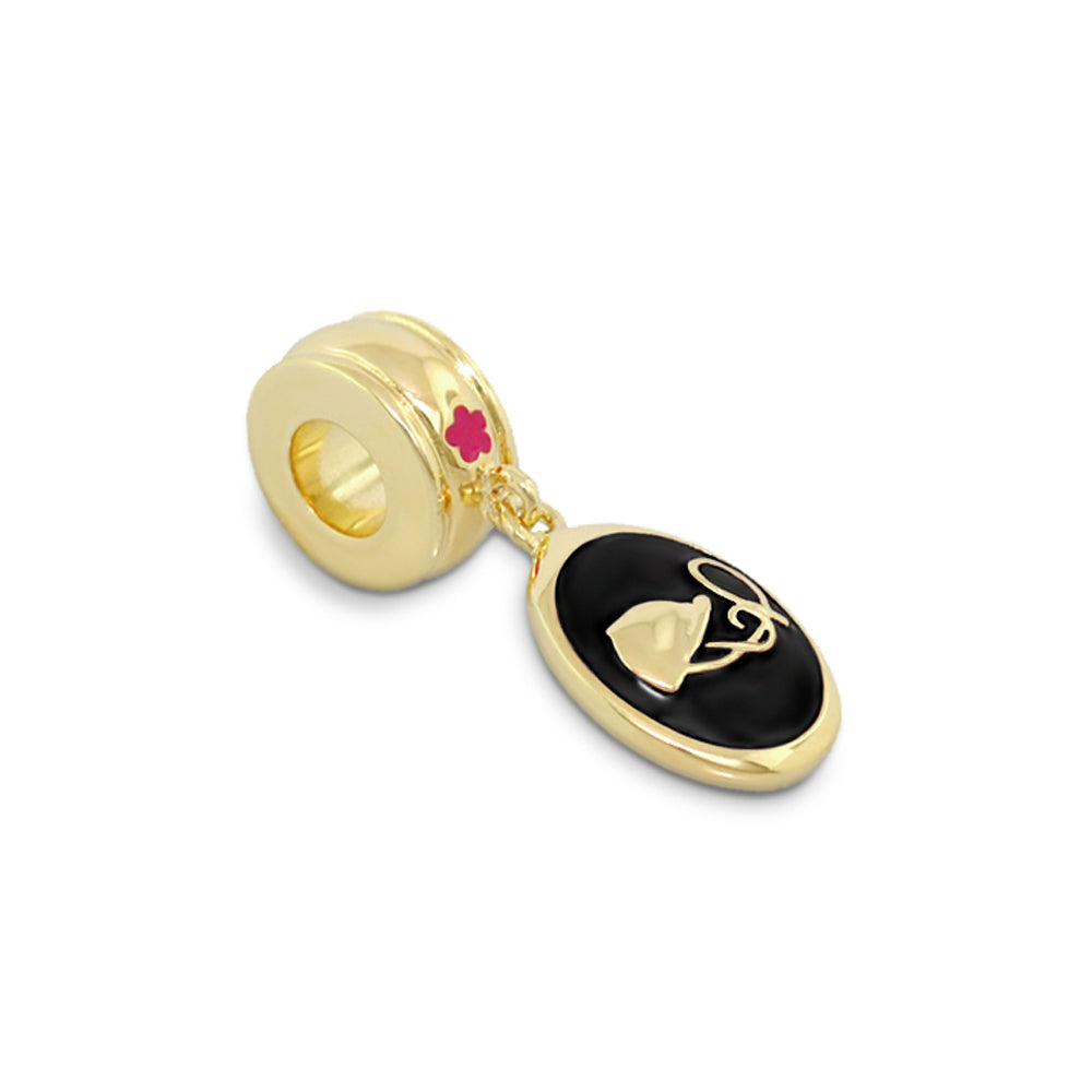 Gabriella Beads Equestrian charm pendant, black enamel oval with gold horse motif on gold bead on Tampa Home & Garden Store