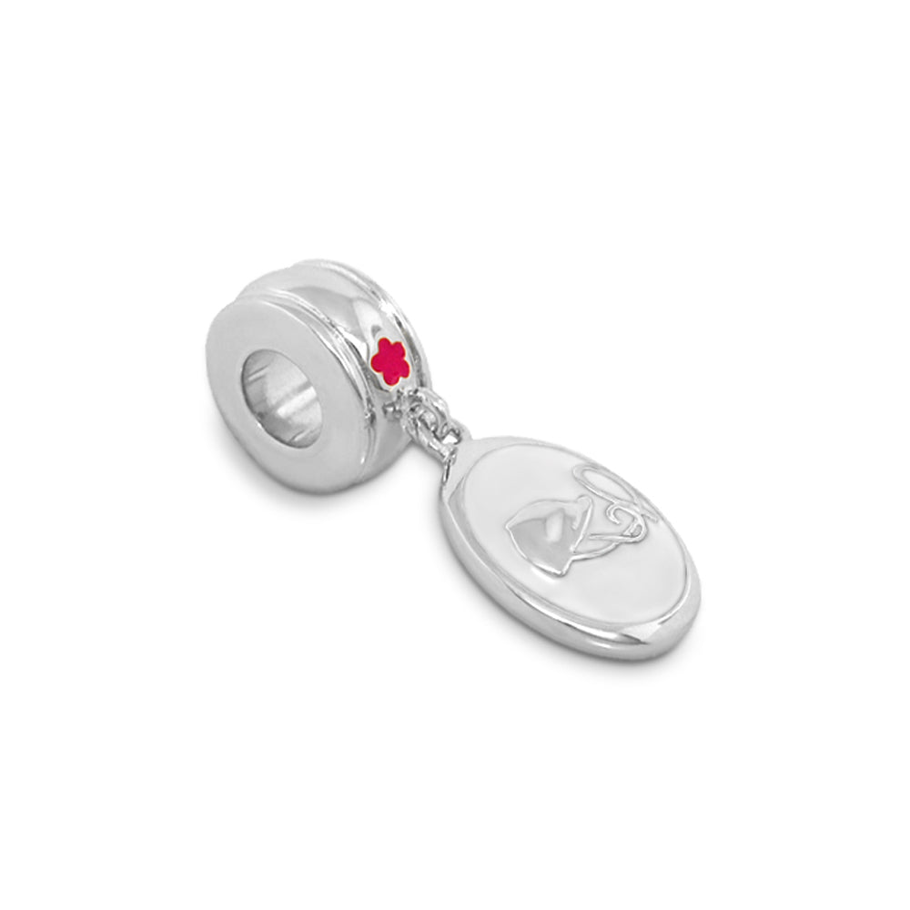 Gabriella Beads Equestrian charm: silver bead with pink flower accent and oval pendant on Tampa Home & Garden Store