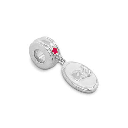 Gabriella Beads Equestrian charm: silver bead with pink flower accent and oval pendant on Tampa Home & Garden Store