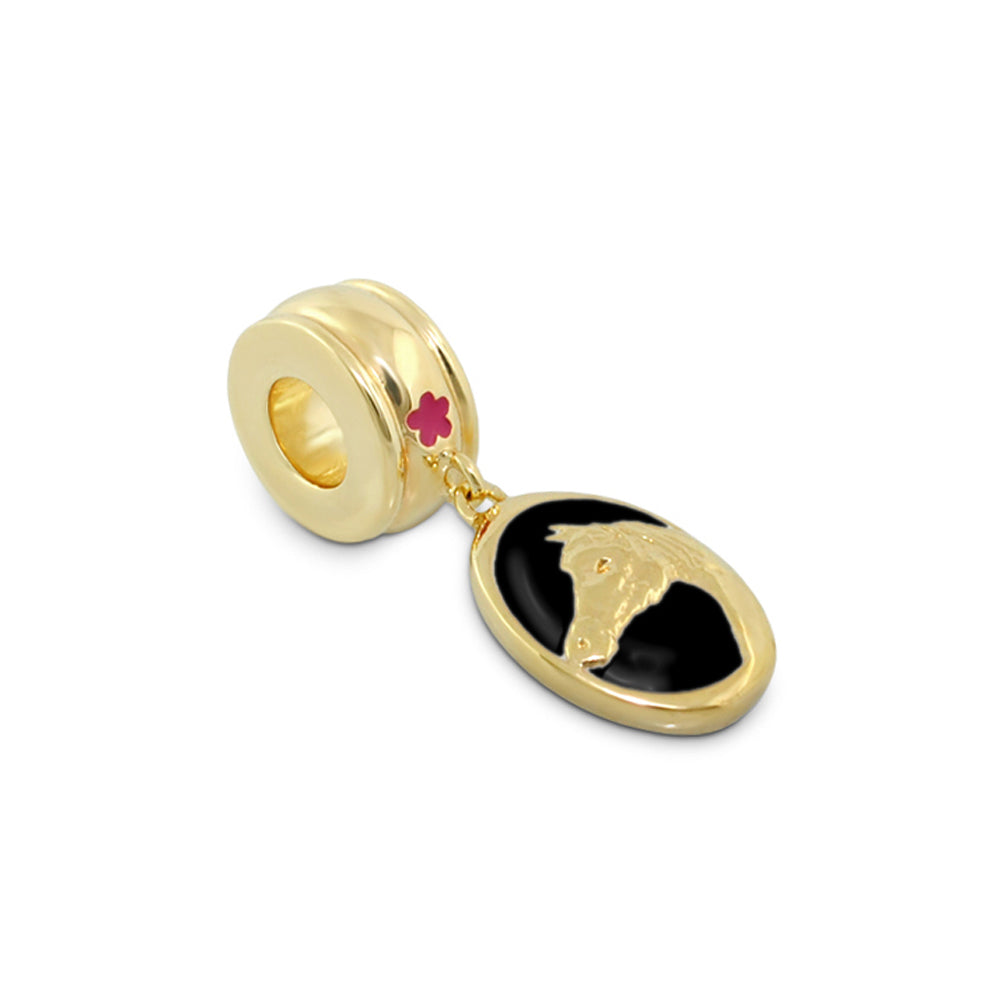 Gabriella Beads Horse charm pendant gold with black enamel horse silhouette flower accent on Tampa Home & Garden Store