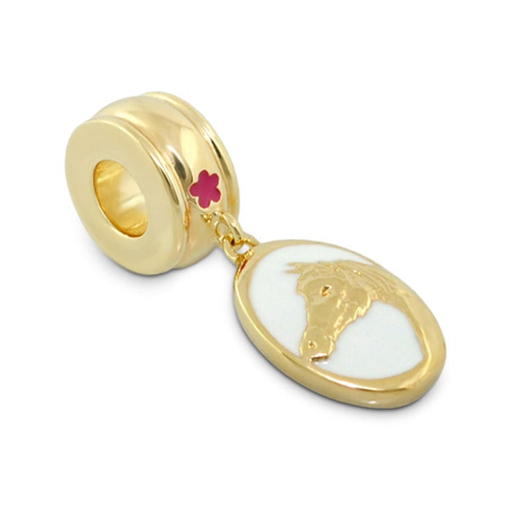 Gabriella Beads Horse charm gold bead white enamel pendant horse silhouette pink flower accent on Tampa Home & Garden Store