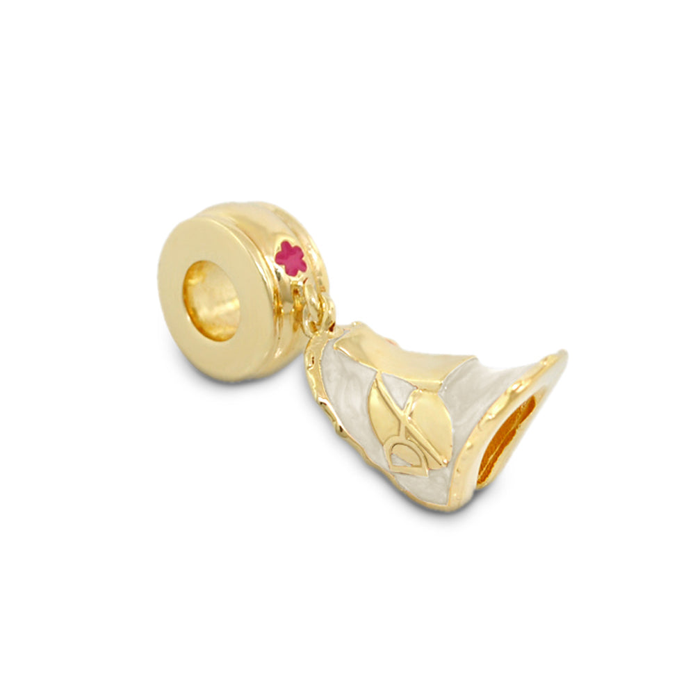 Gabriella Beads Equestrian Saddle charm gold with white enamel and pink by Lauren G Adams on Tampa Home & Garden Store
