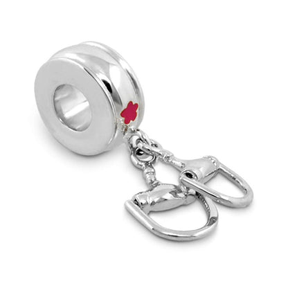 Gabriella Beads Stirrups charm bead in silver with red accent and attached lobster clasp on Tampa Home & Garden Store