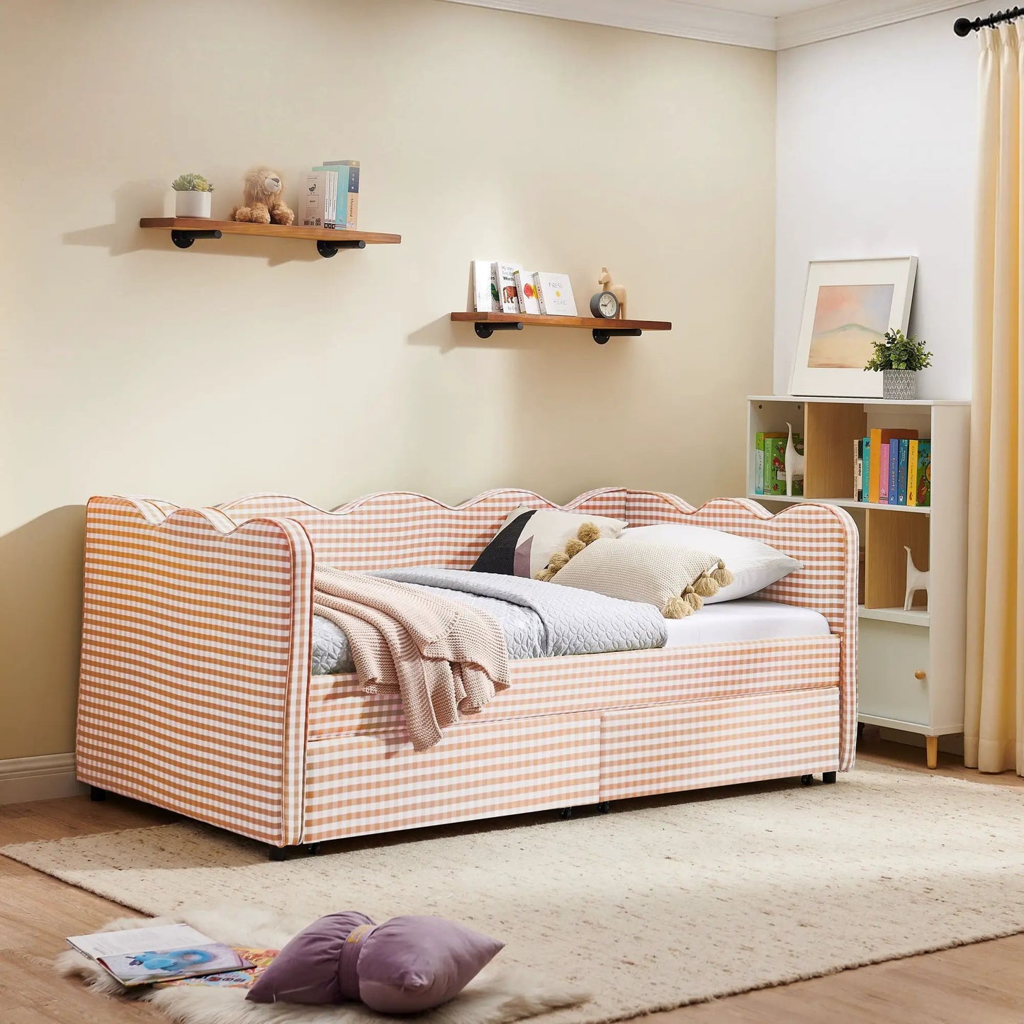 Gingham Daybed With USB Port and Wave Design