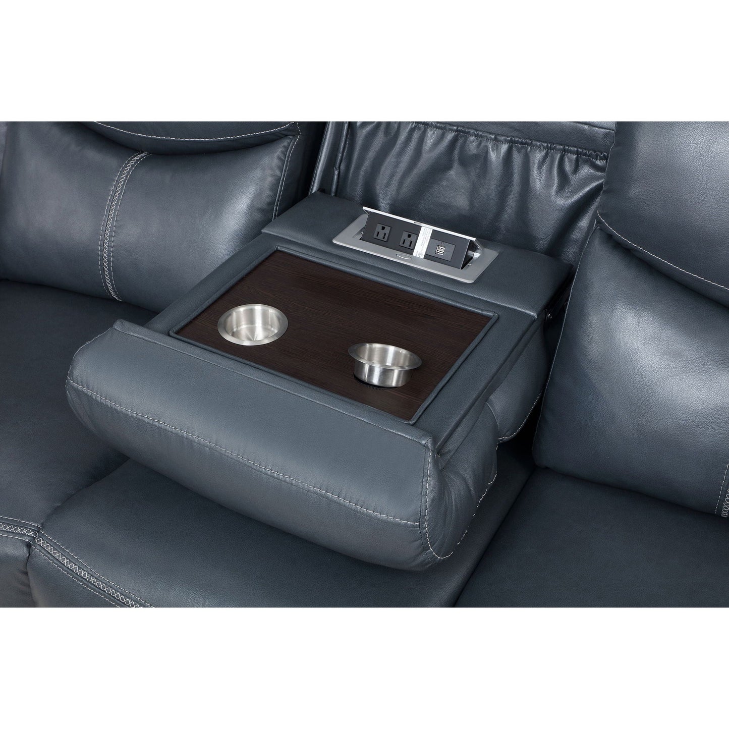 Blue Motion Reclining Sofa And Center Console
